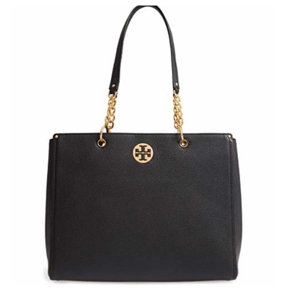 Black & gold real leather Tory Burch Carter tote